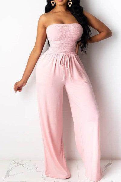 Powder Pink Jumpsuit - Messy Glam 